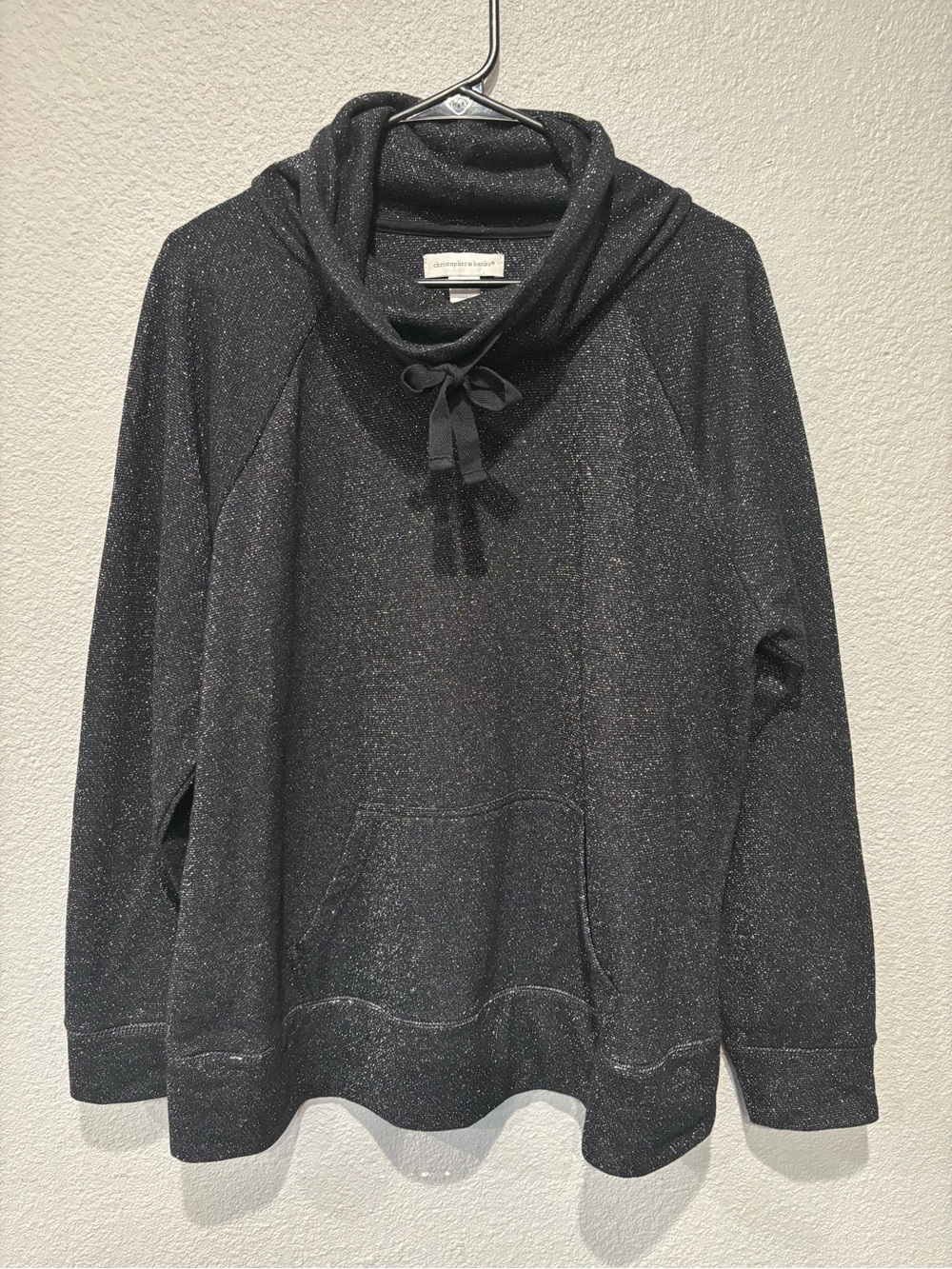 Christopher & Banks Black Sparkle Cowl Neck Pullover